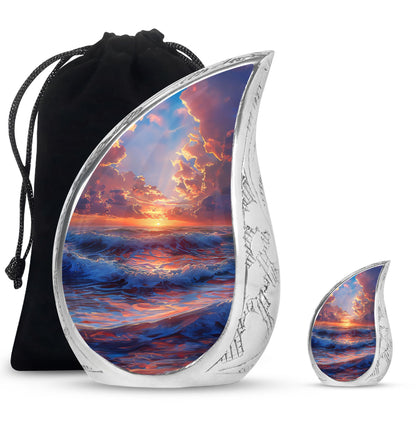 Sunrise Theme Large Urn With 1 Keepsake Urn