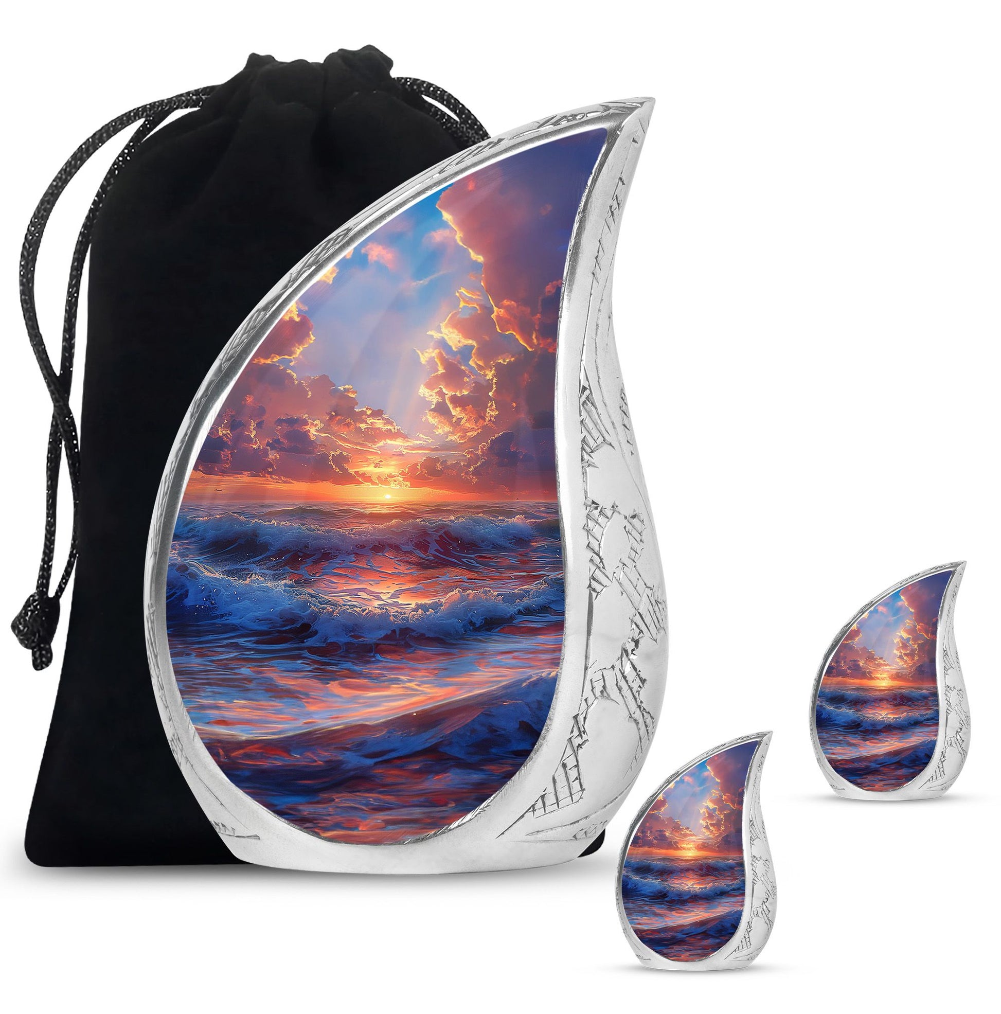 Sunrise Theme Large Urn With 2 Keepsake Urn