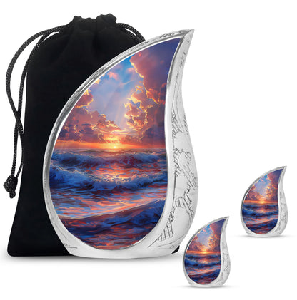 Sunrise Theme Large Urn With 2 Keepsake Urn