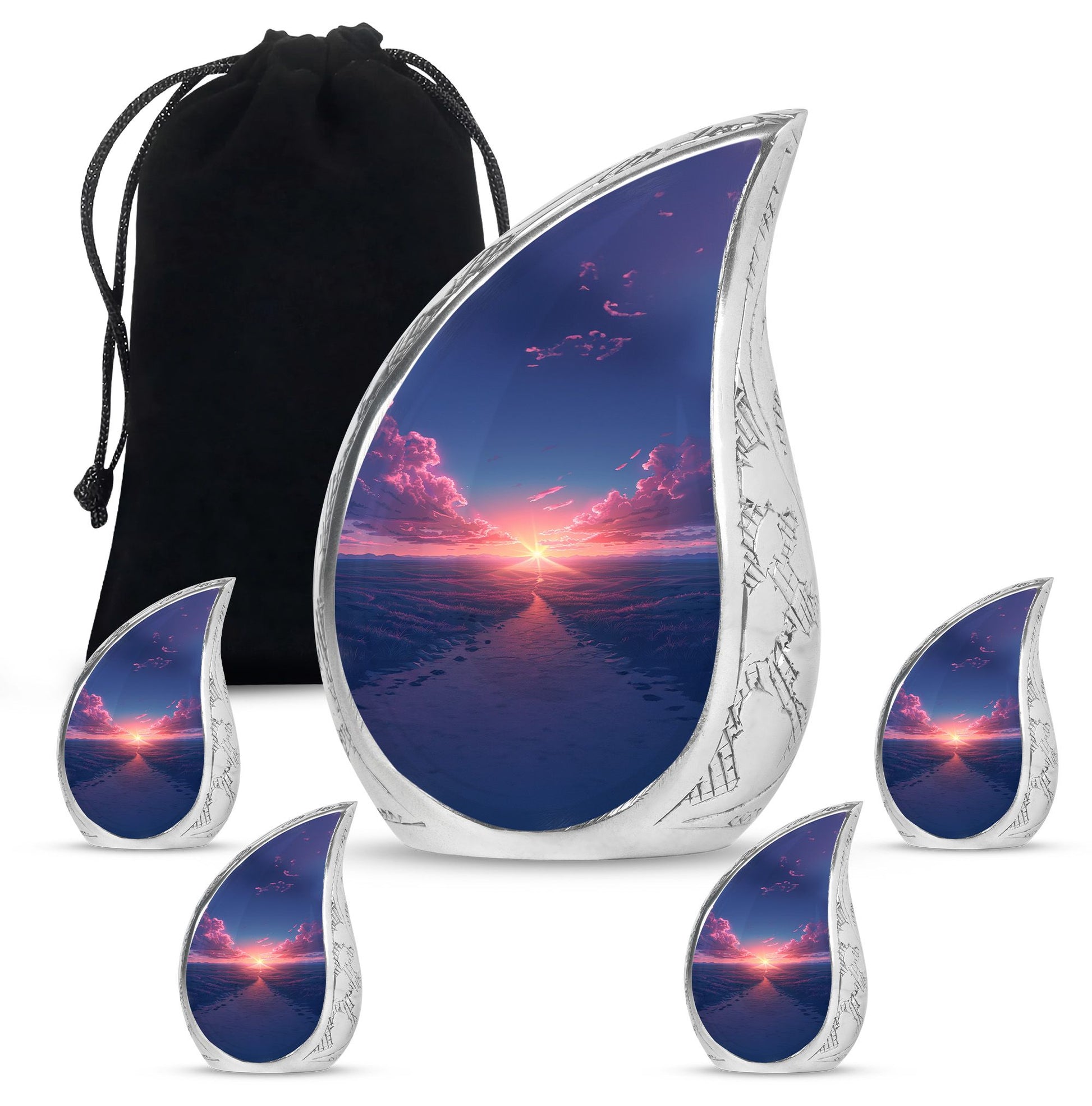 Sunrise Theme Large Urn With 4 Keepsake Urn