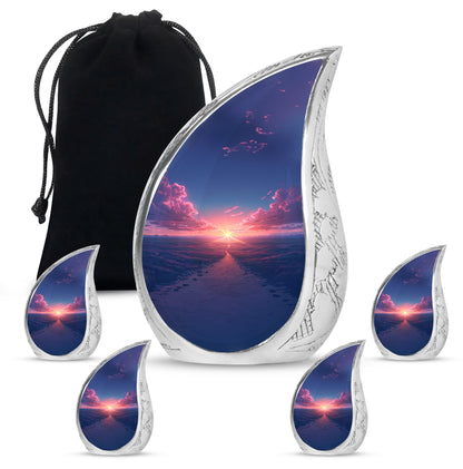 Sunrise Theme Large Urn With 4 Keepsake Urn