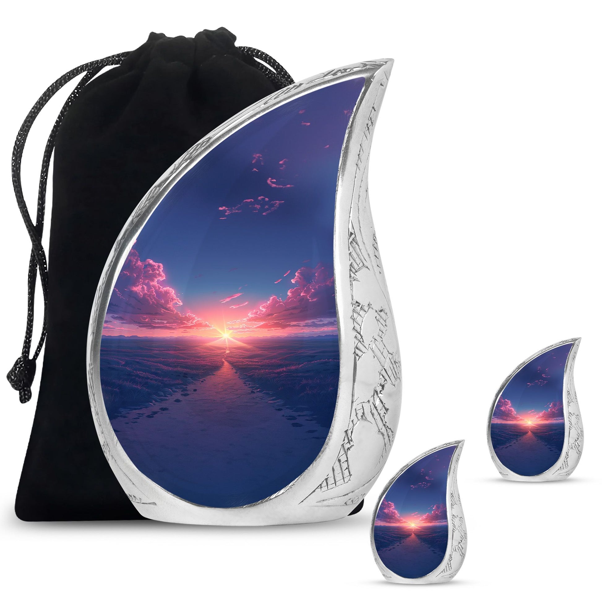 Sunrise Theme Large Urn With 2 Keepsake Urn