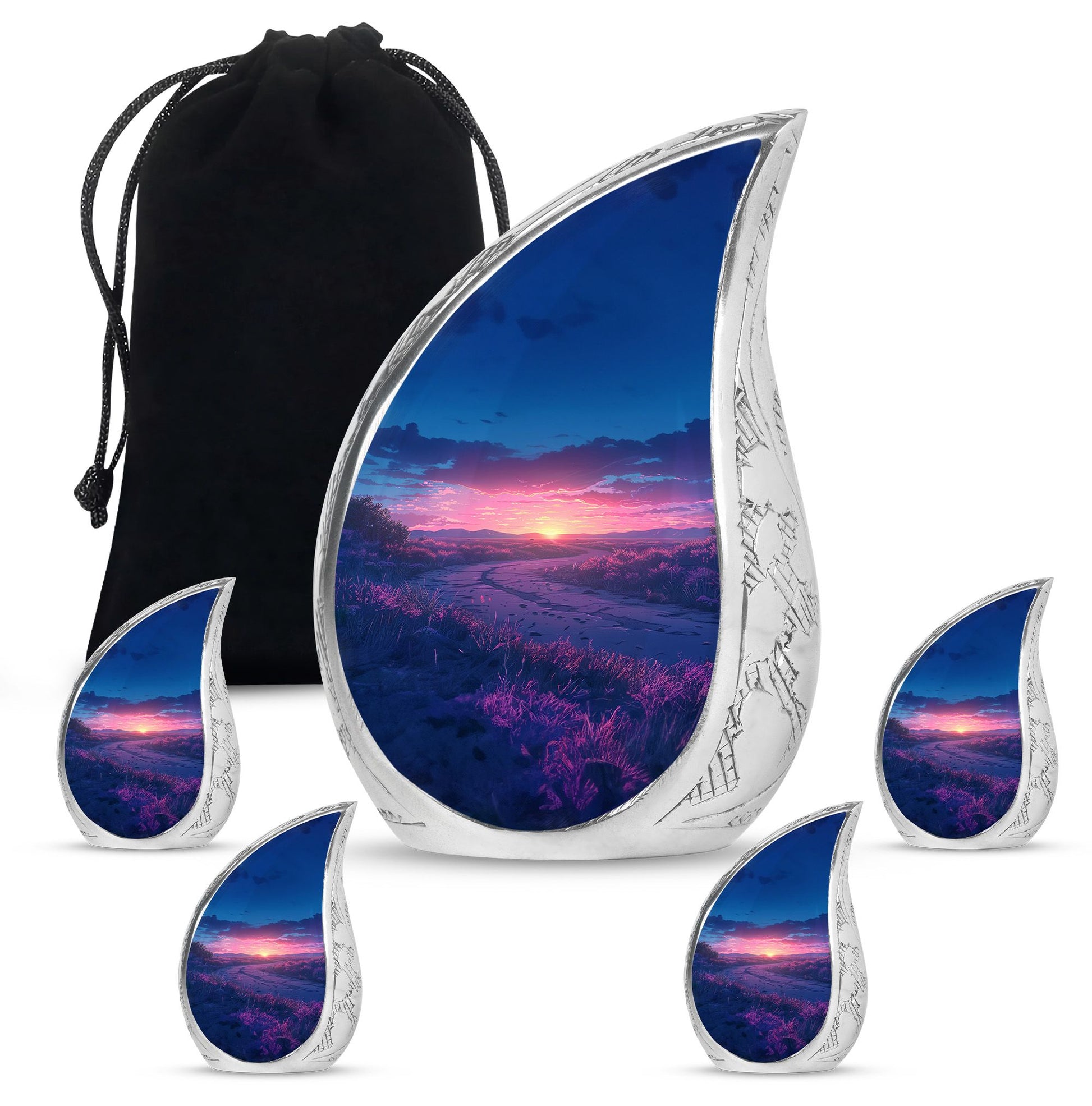 Sunrise Theme Large Urn With 4 Keepsake Urn