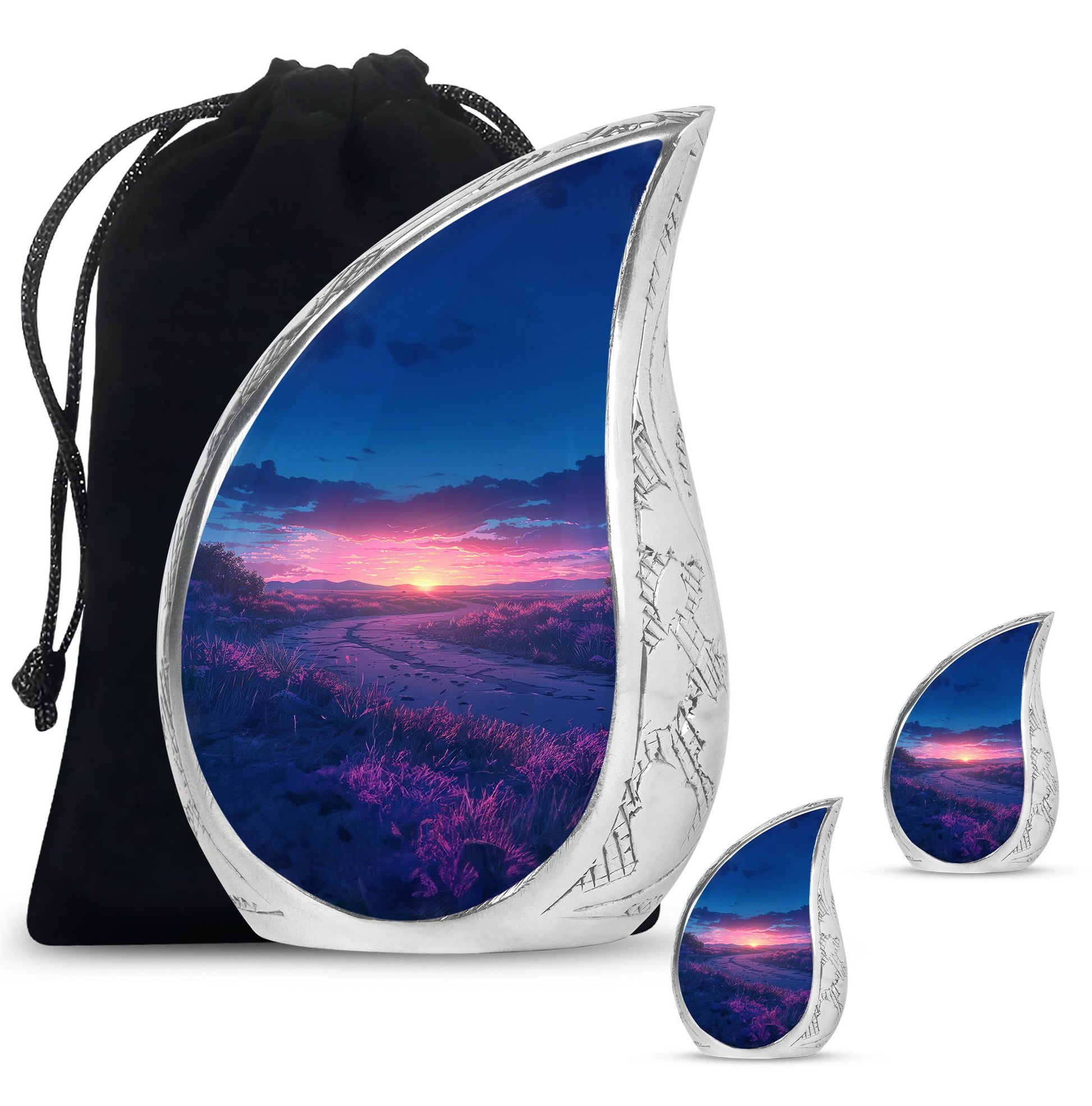 Sunrise Theme Large Urn With 2 Keepsake Urn