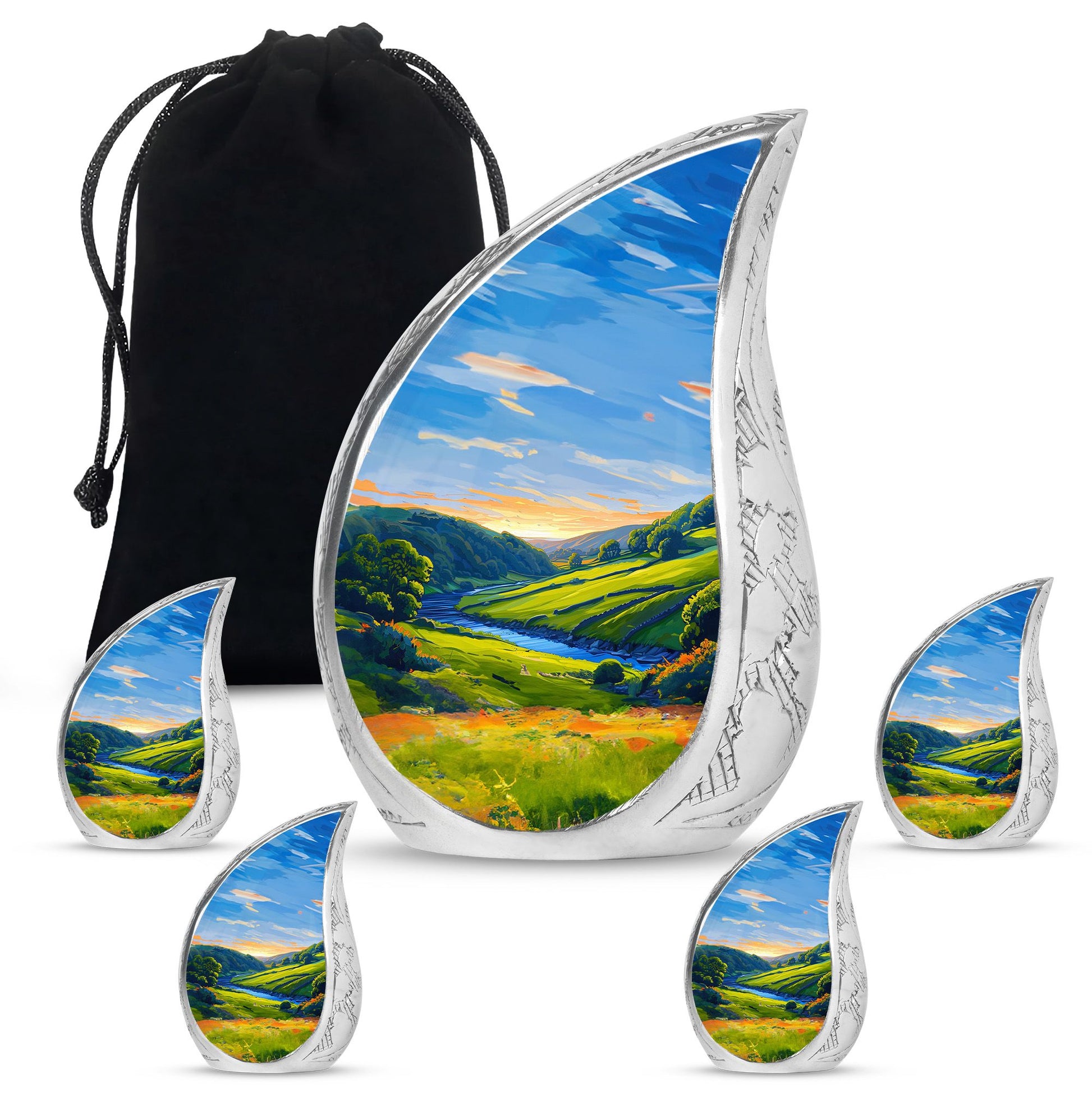 Sunrise Theme Large Urn With 4 Keepsake Urn