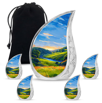 Sunrise Theme Large Urn With 4 Keepsake Urn