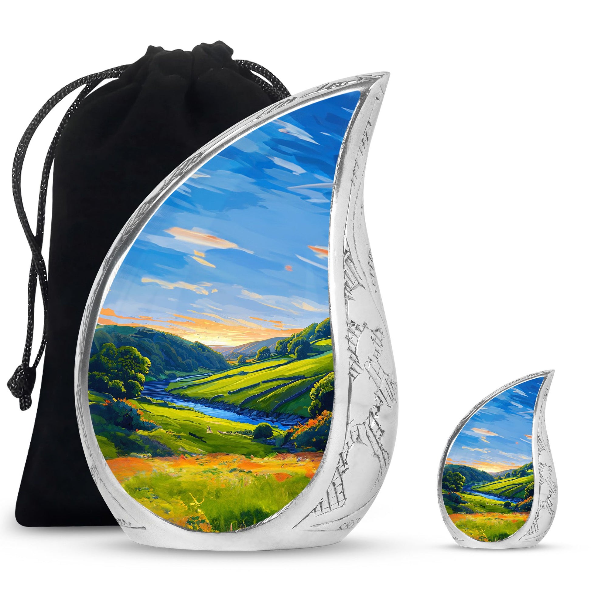 Sunrise Theme Large Urn With 1 Keepsake Urn