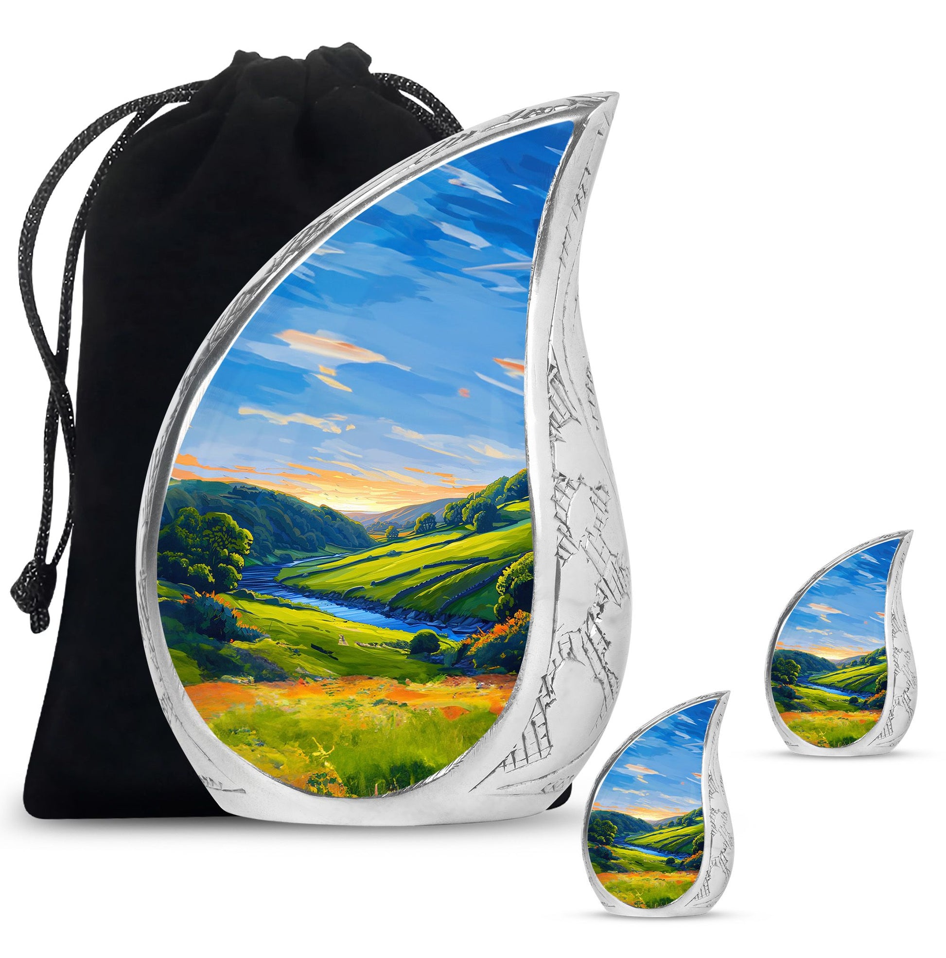 Sunrise Theme Large Urn With 2 Keepsake Urn