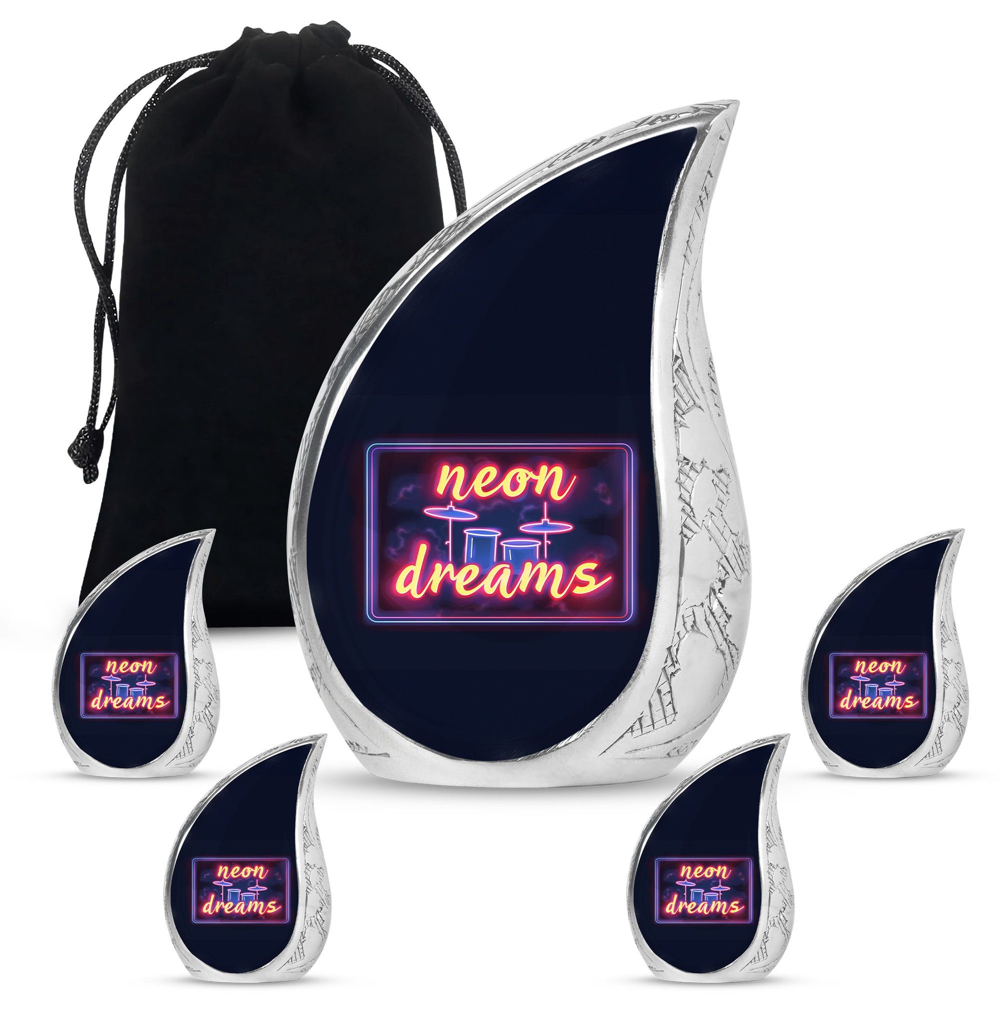 Drums And Music Theme Large Urn With 4 Keepsake Urn