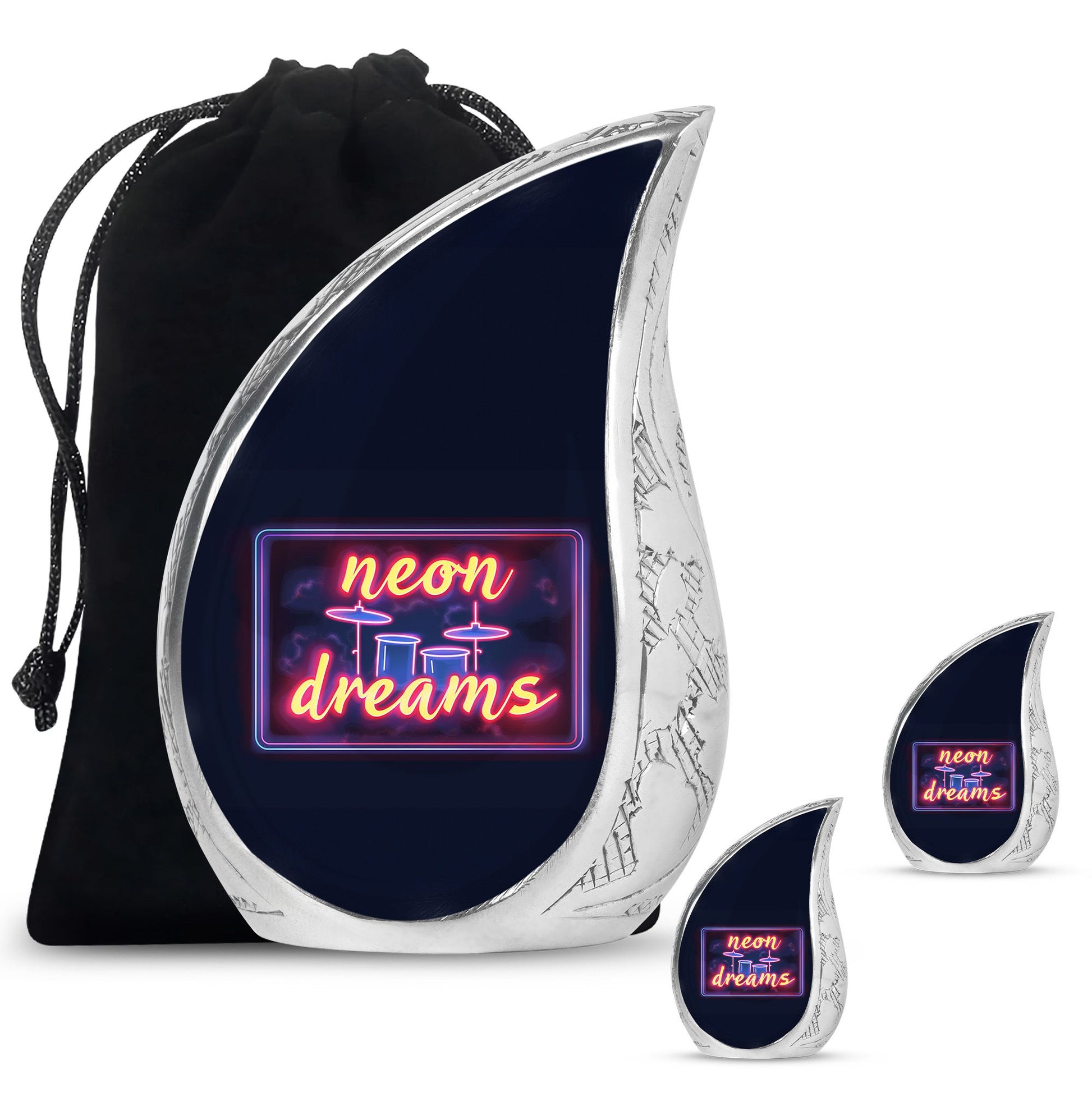 Drums And Music Theme Large Urn With 2 Keepsake Urn