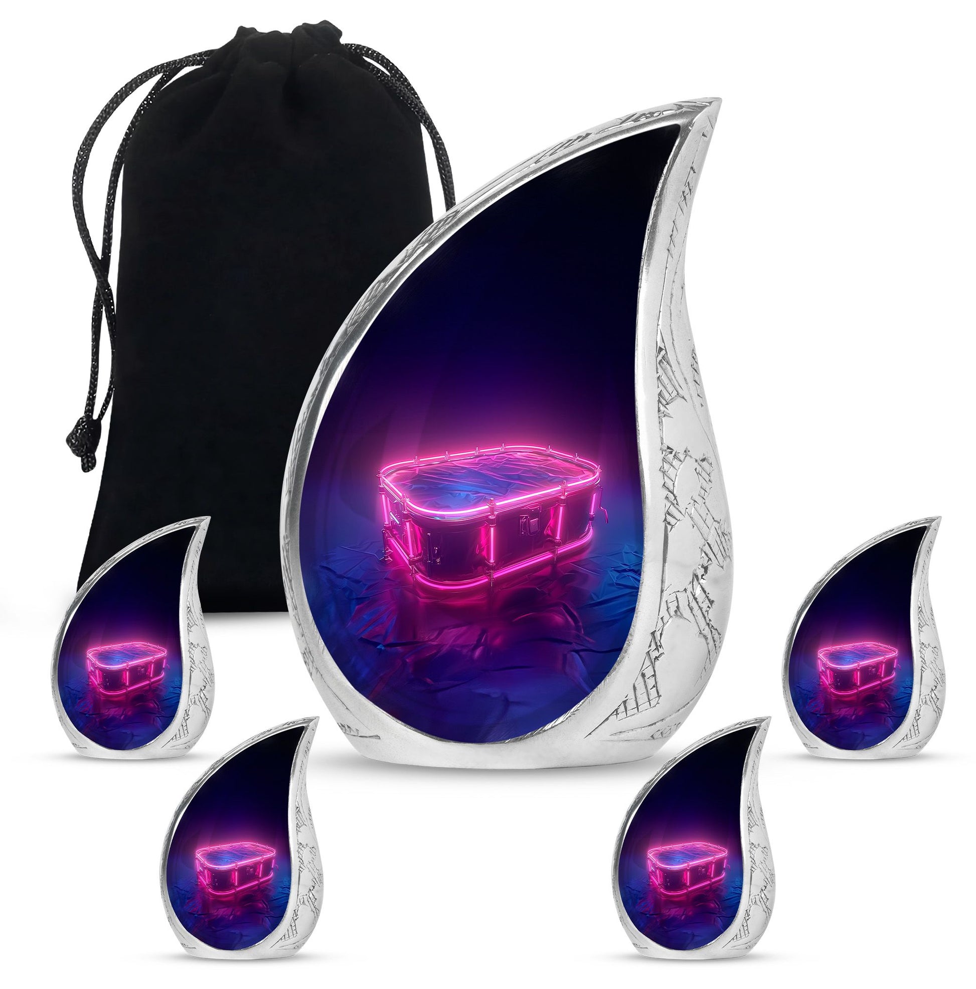 Drums And Music Theme Large Urn With 4 Keepsake Urn