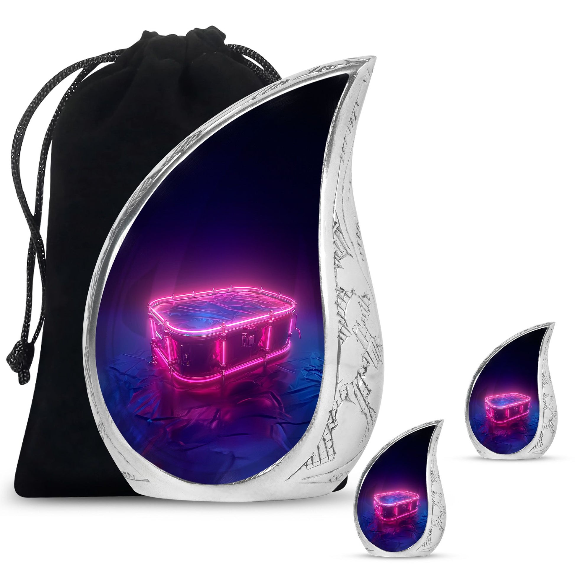 Drums And Music Theme Large Urn With 2 Keepsake Urn