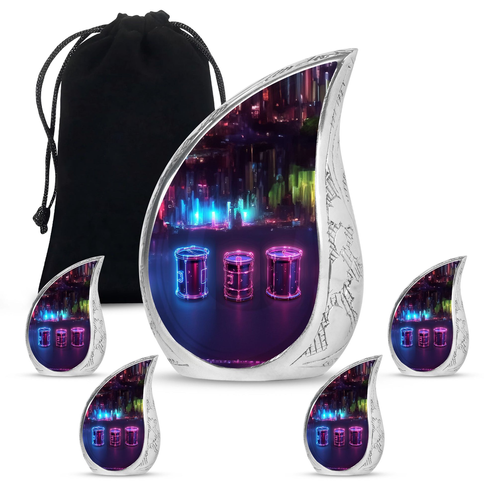 Drums And Music Theme Large Urn With 4 Keepsake Urn