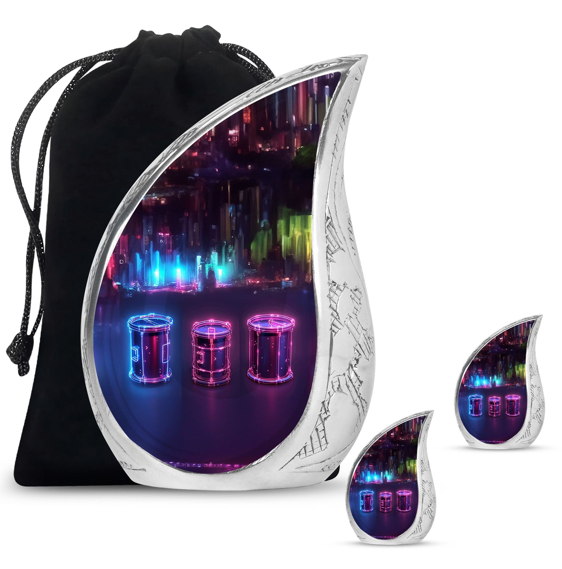 Drums And Music Theme Large Urn With 2 Keepsake Urn