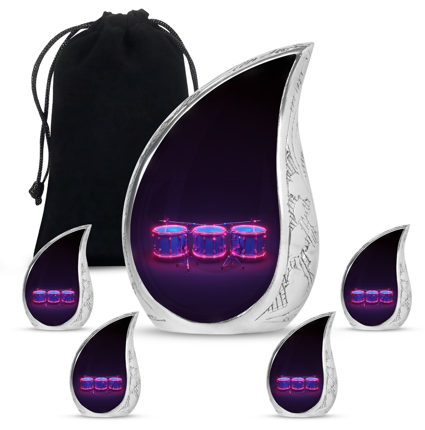 Drums And Music Theme Large Urn With 4 Keepsake Urn