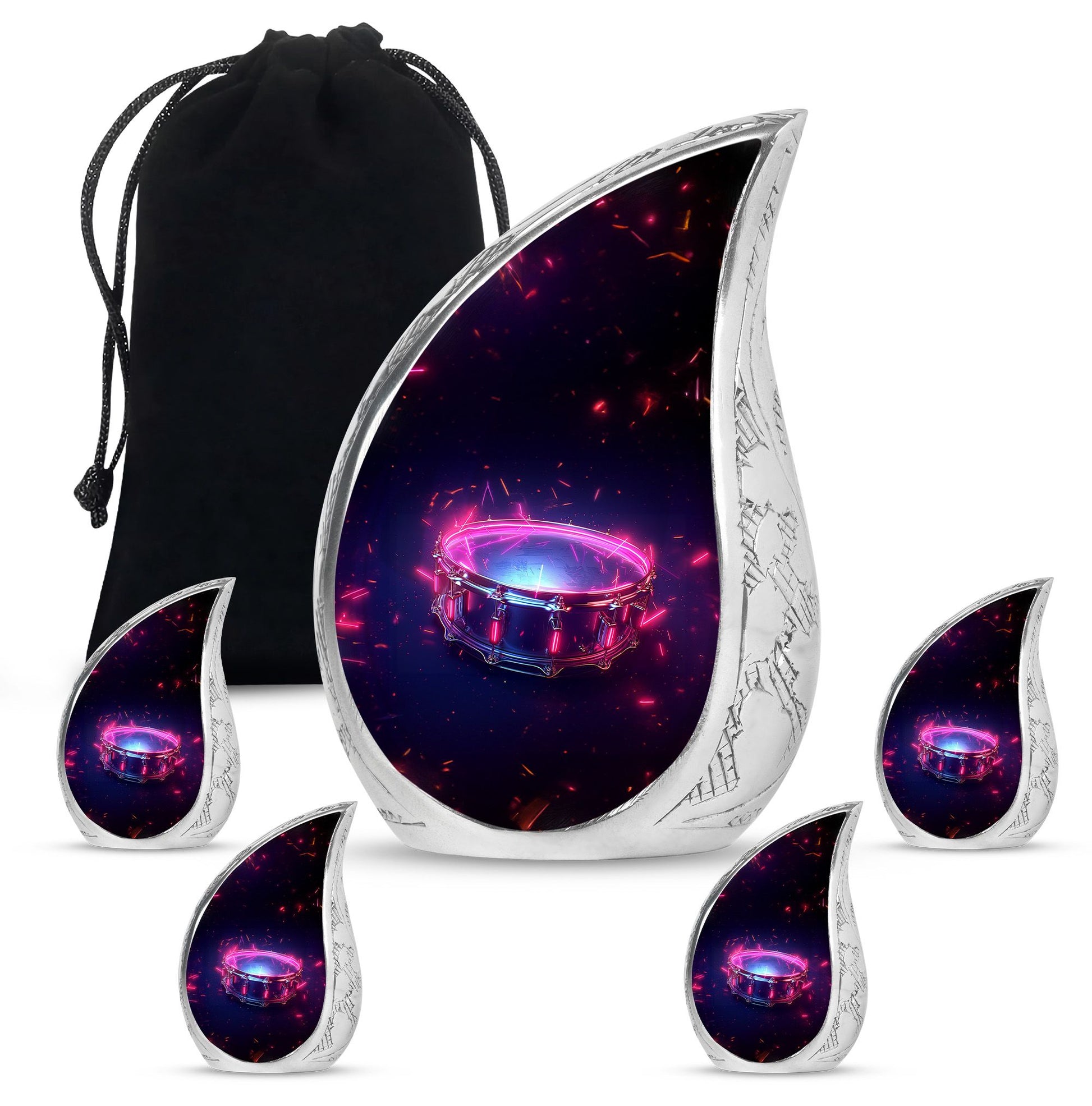 Drums And Music Theme Large Urn With 4 Keepsake Urn