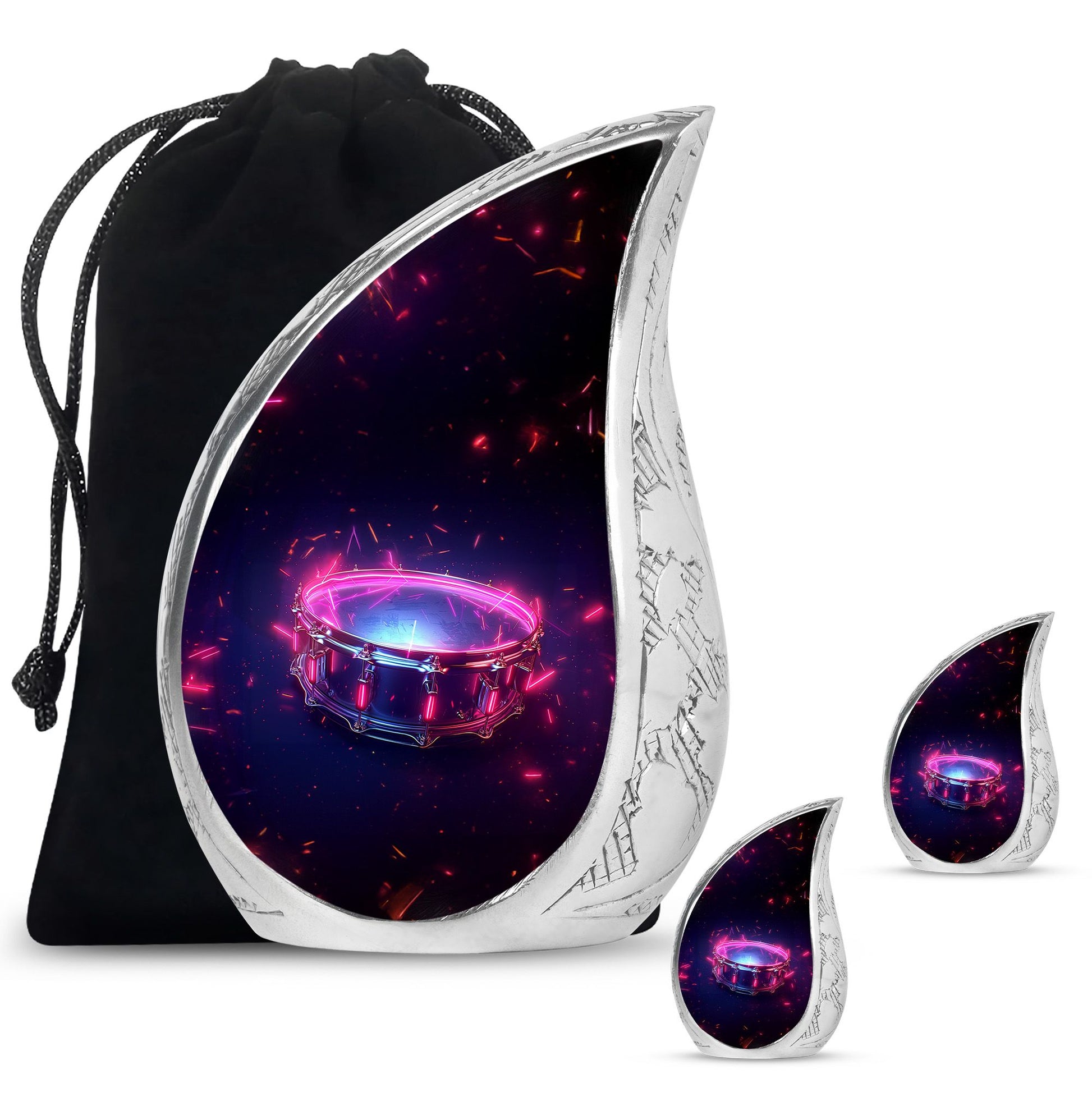 Drums And Music Theme Large Urn With 2 Keepsake Urn