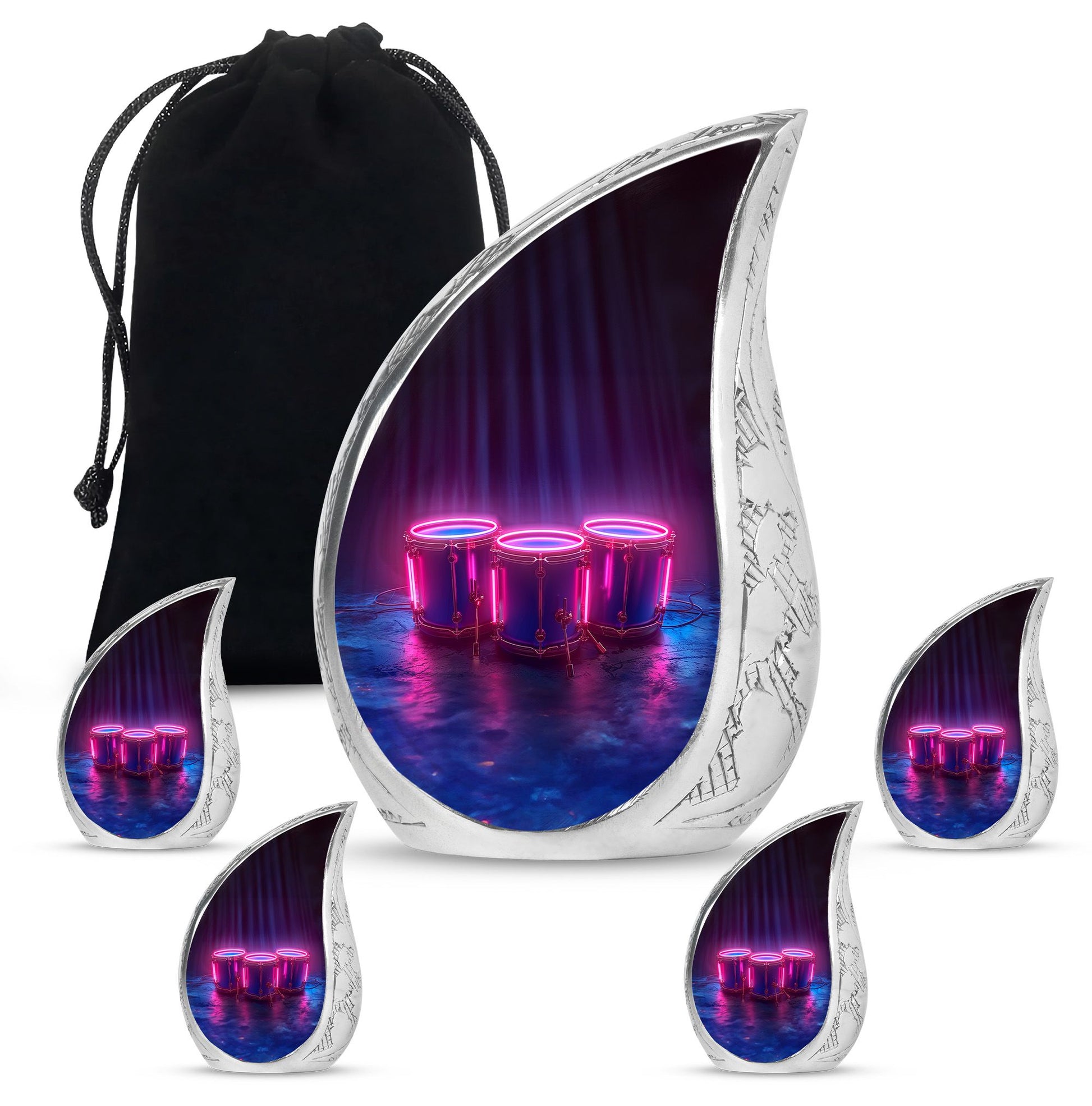 Drums And Music Theme Large Urn With 4 Keepsake Urn