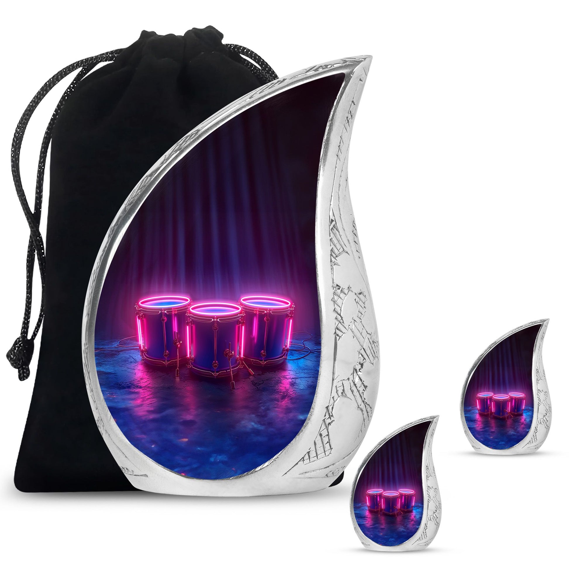 Drums And Music Theme Large Urn With 2 Keepsake Urn