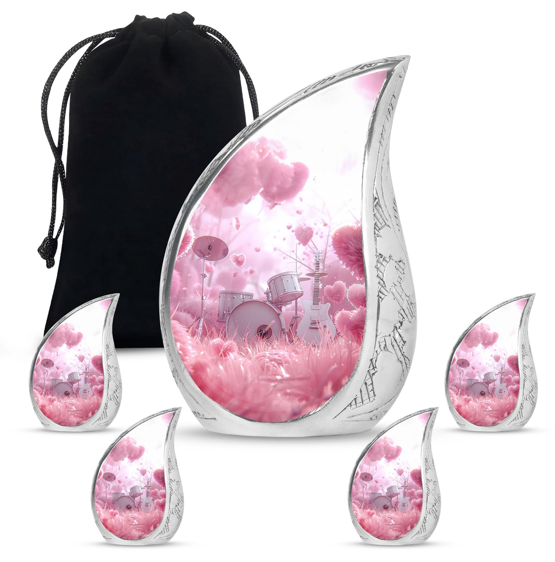 Drums And Music Theme Large Urn With 4 Keepsake Urn