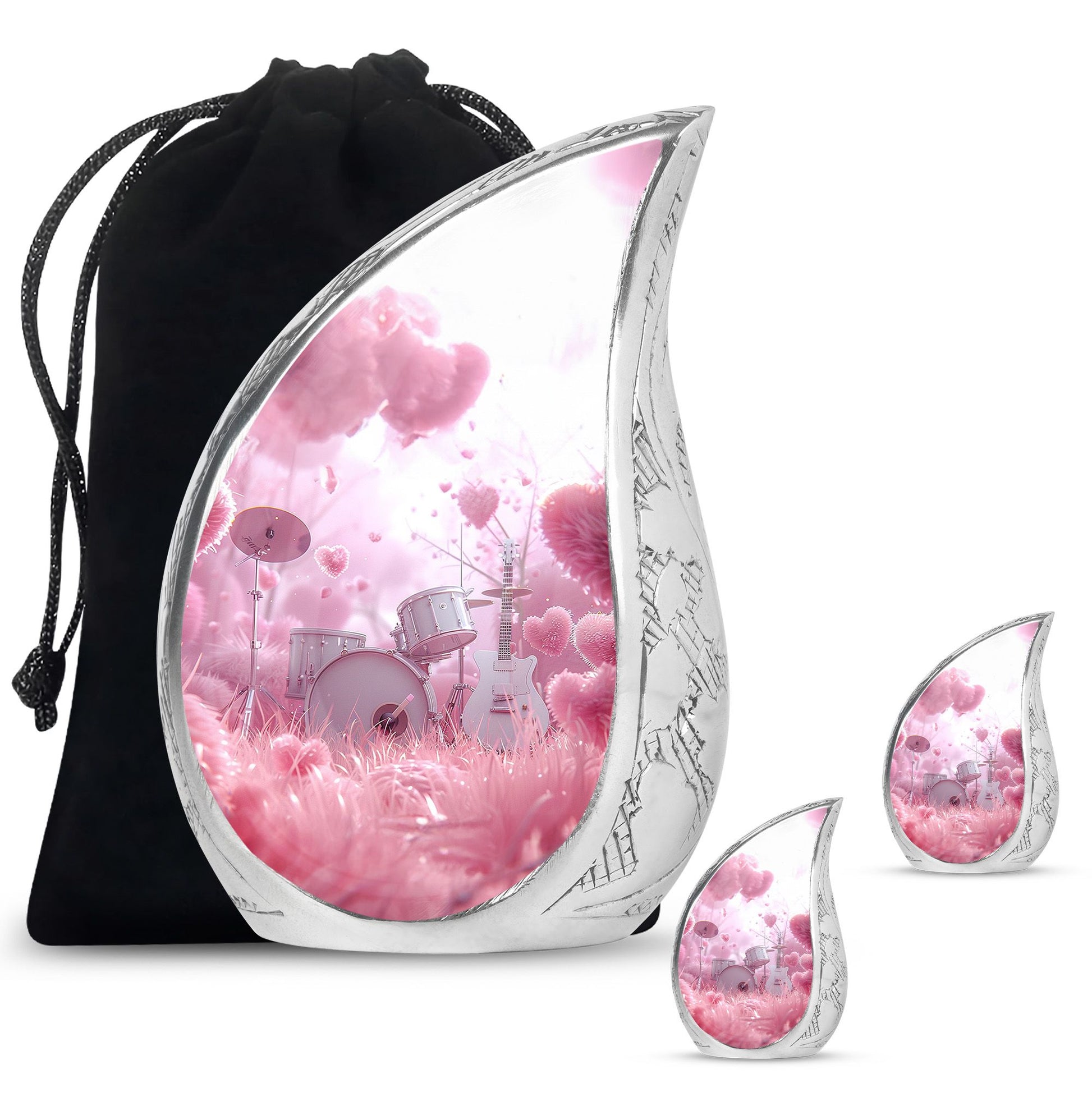 Drums And Music Theme Large Urn With 2 Keepsake Urn