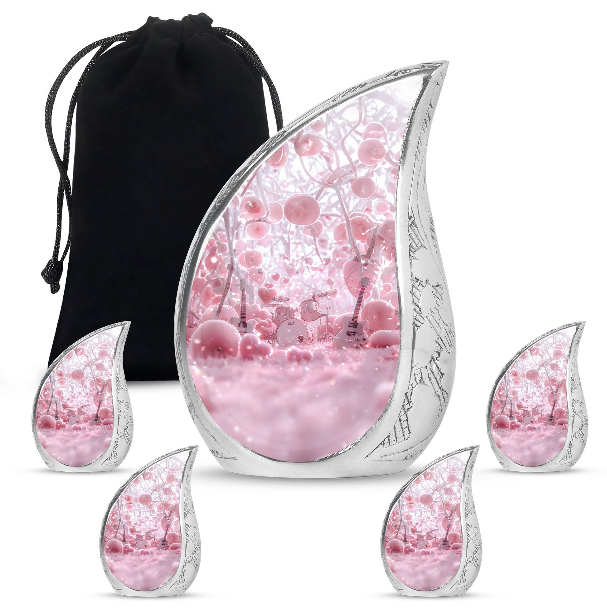 Drums And Music Theme Large Urn With 4 Keepsake Urn