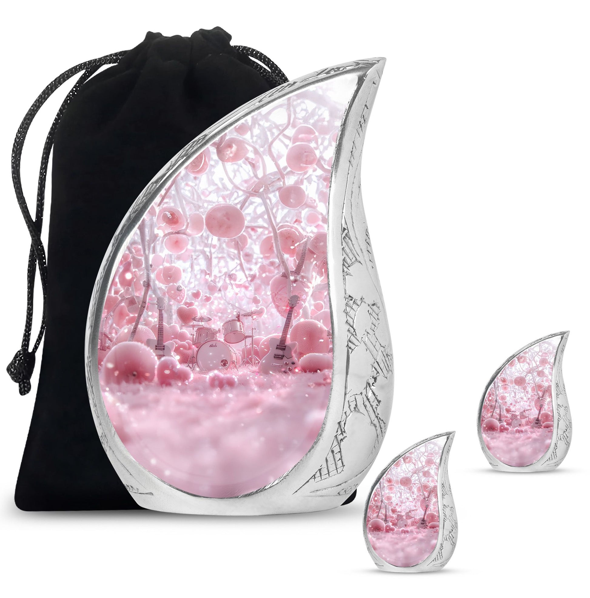 Drums And Music Theme Large Urn With 2 Keepsake Urn