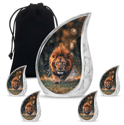 Lion Theme Large Urn With 4 Keepsake Urn