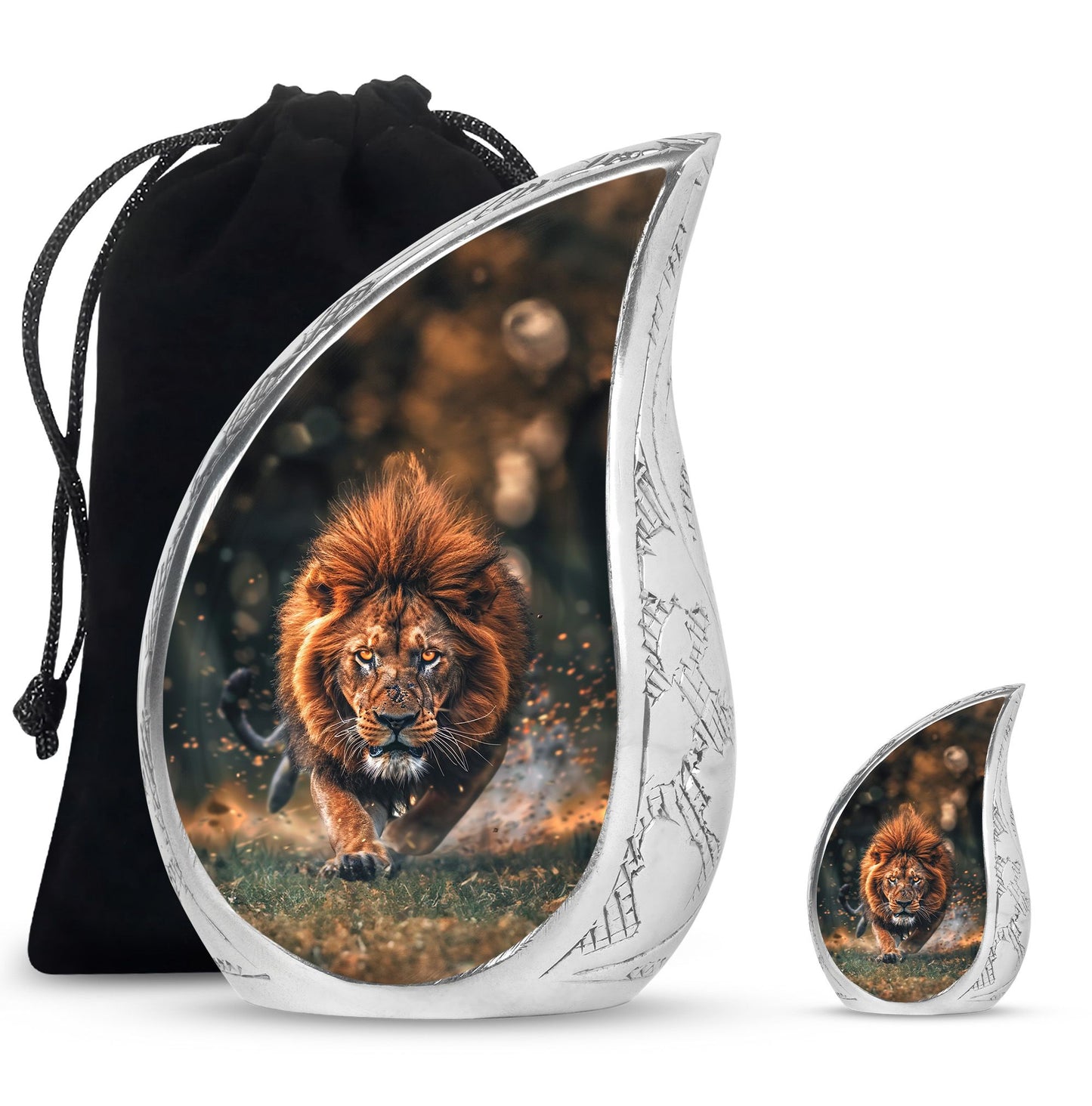 Lion Theme Large Urn With 1 Keepsake Urn