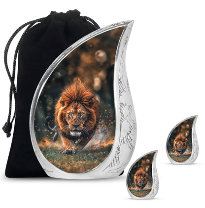 Lion Theme Large Urn With 2 Keepsake Urn