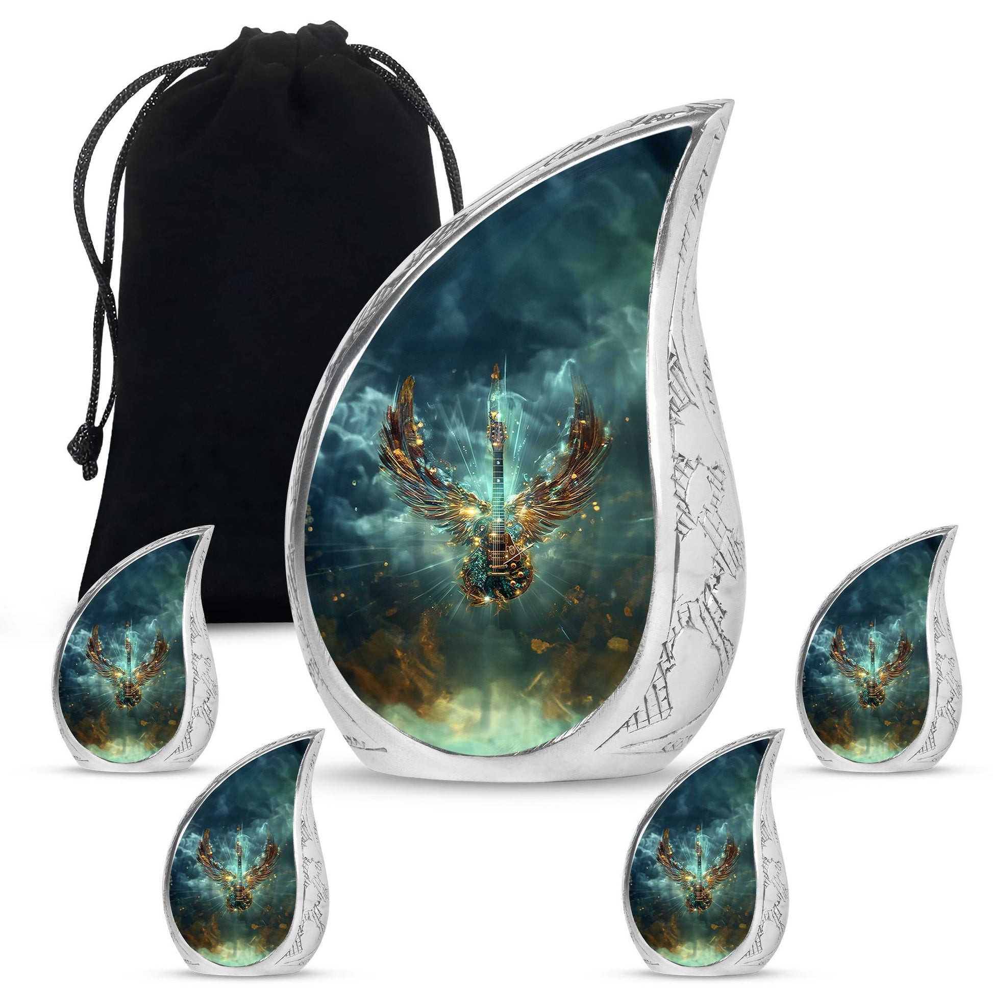 Guitar Theme Large Urn With 4 Keepsake Urn