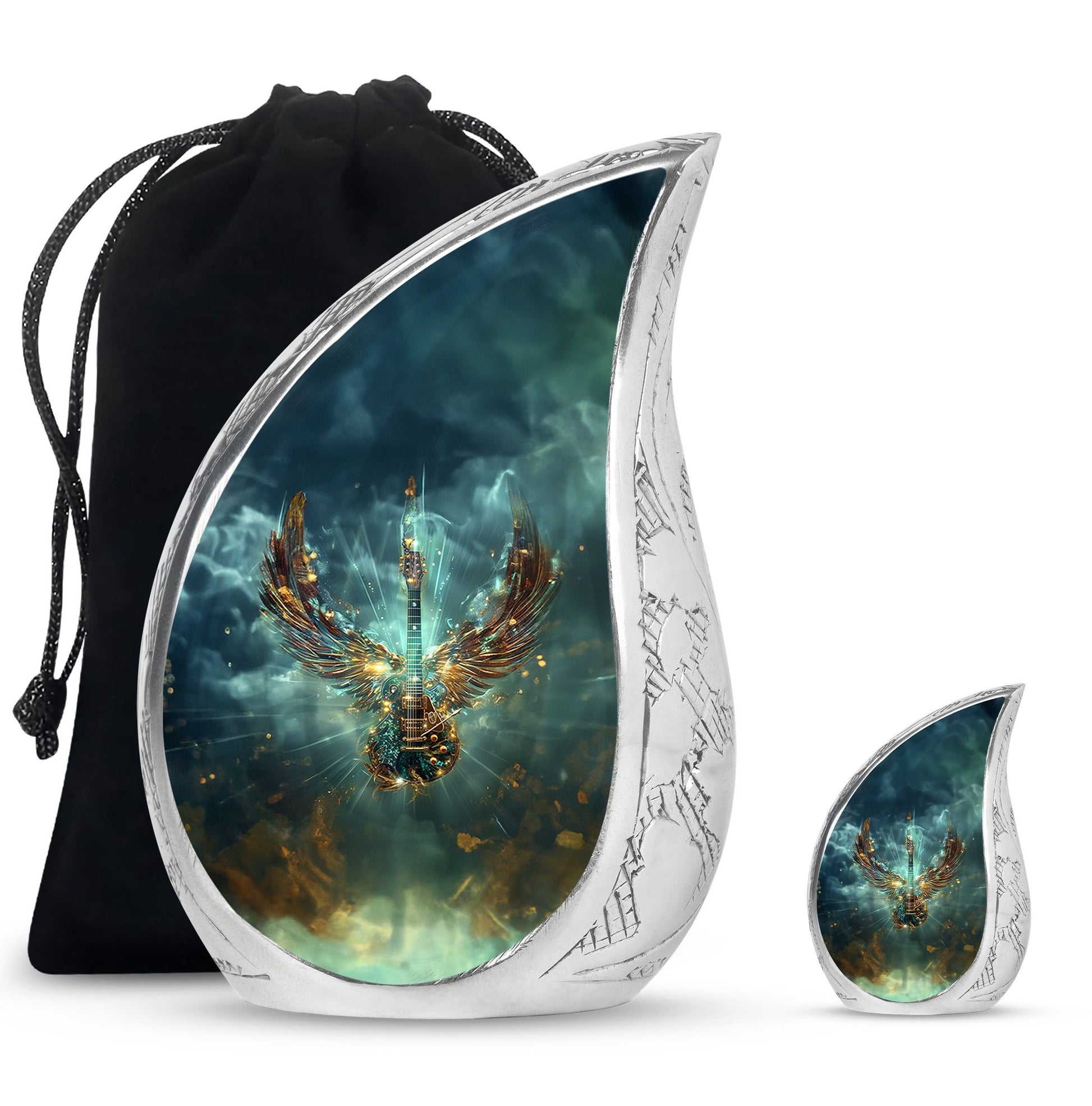 Guitar Theme Large Urn With 1 Keepsake Urn