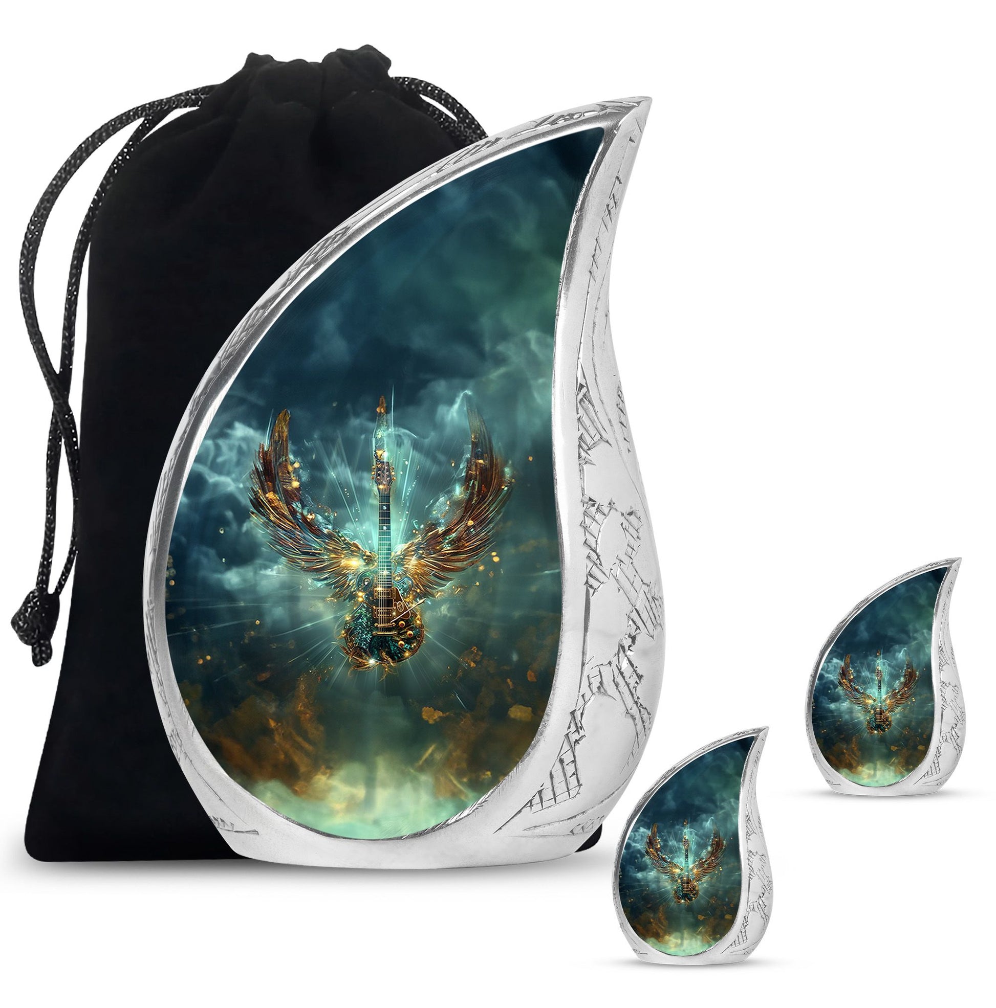 Guitar Theme Large Urn With 2 Keepsake Urn