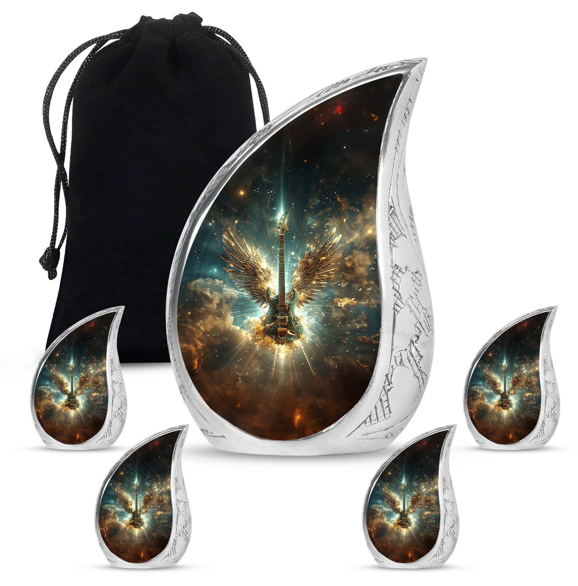 Guitar Theme Large Urn With 4 Keepsake Urn