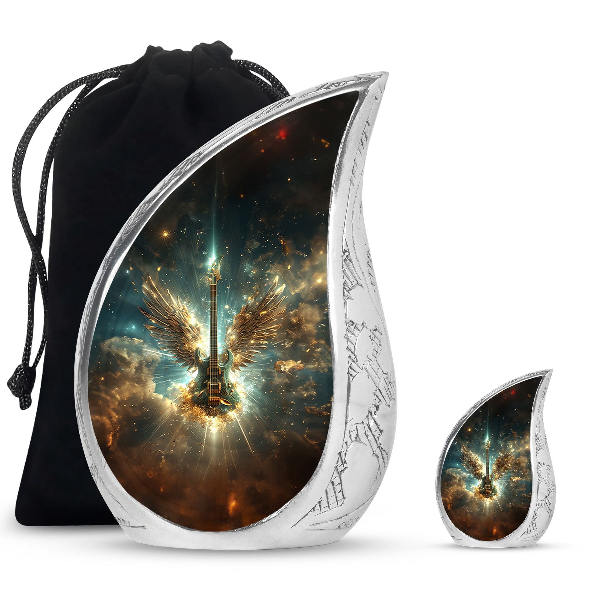 Guitar Theme Large Urn With 1 Keepsake Urn