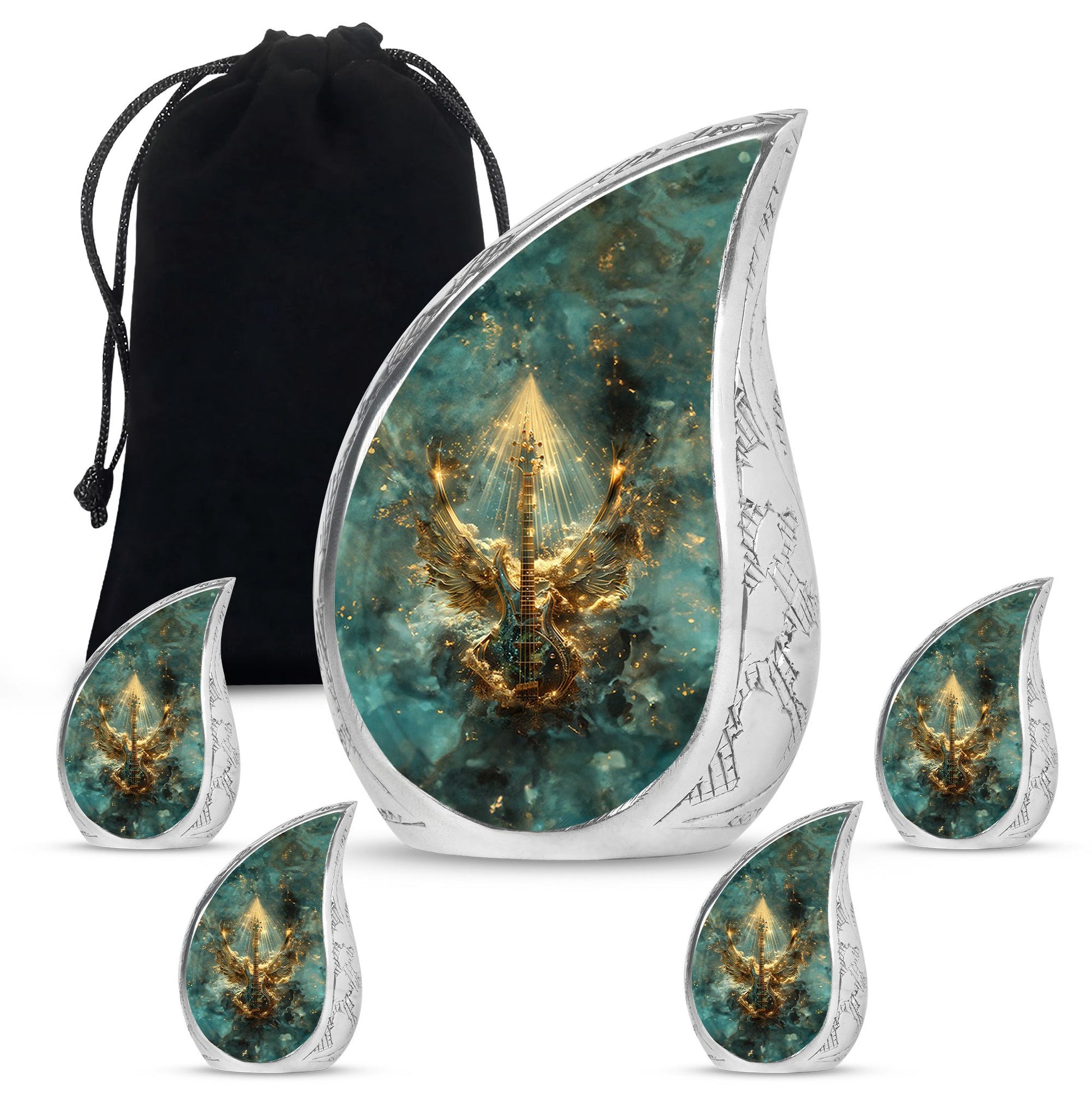 Guitar Theme Large Urn With 4 Keepsake Urn