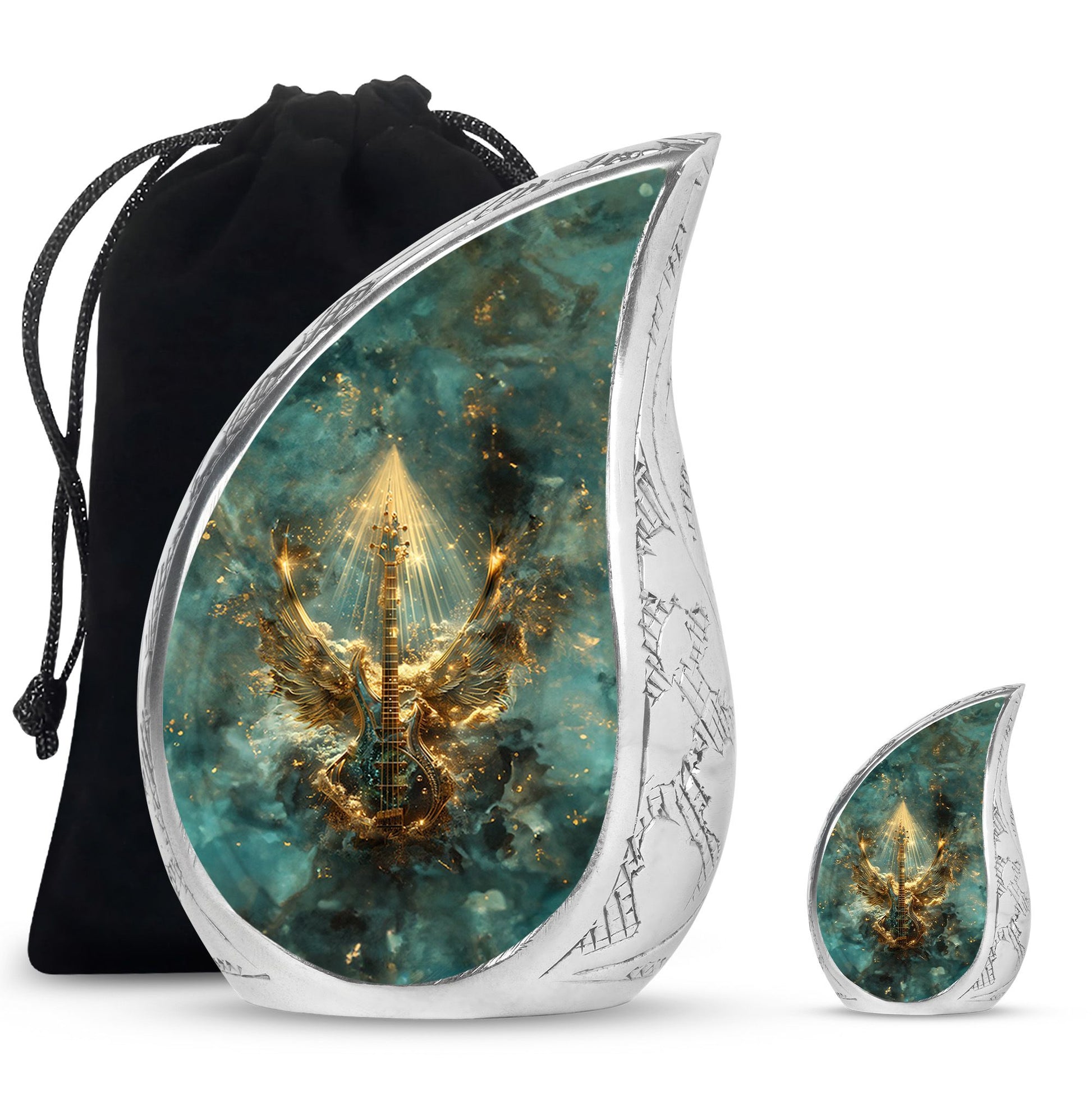 Guitar Theme Large Urn With 1 Keepsake Urn