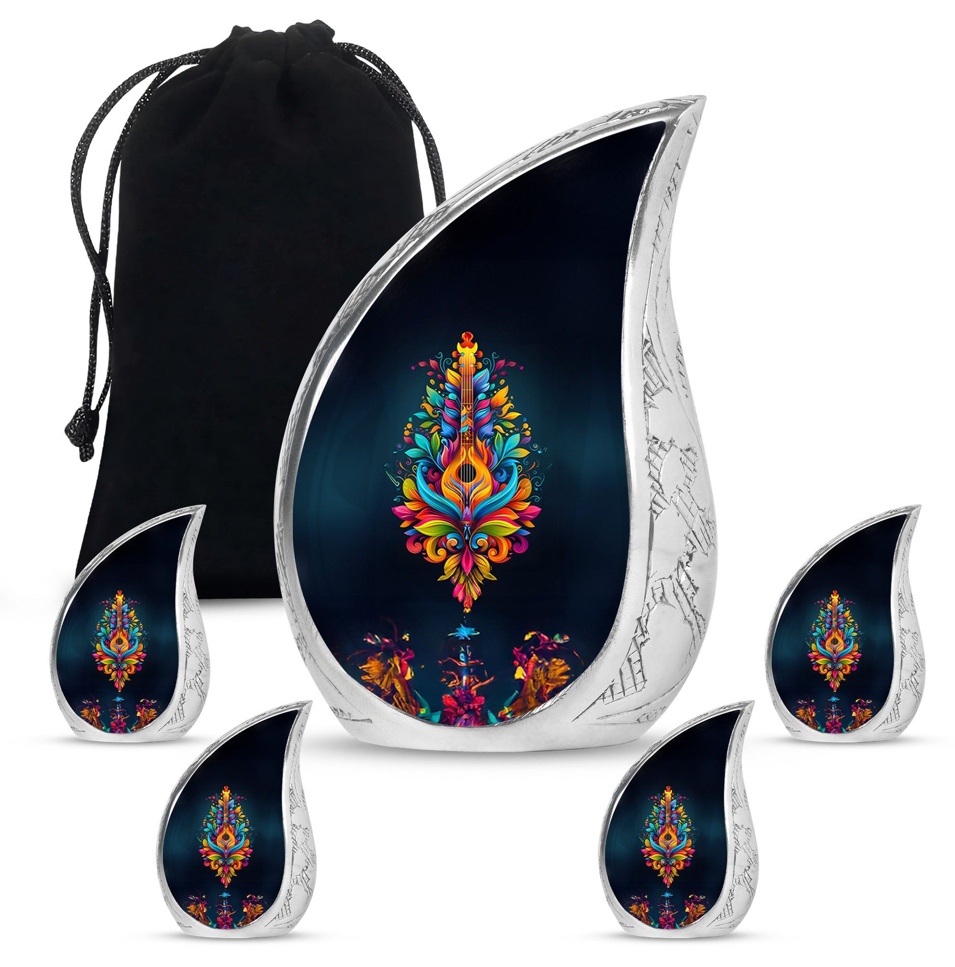 Guitar Theme Large Urn With 4 Keepsake Urn