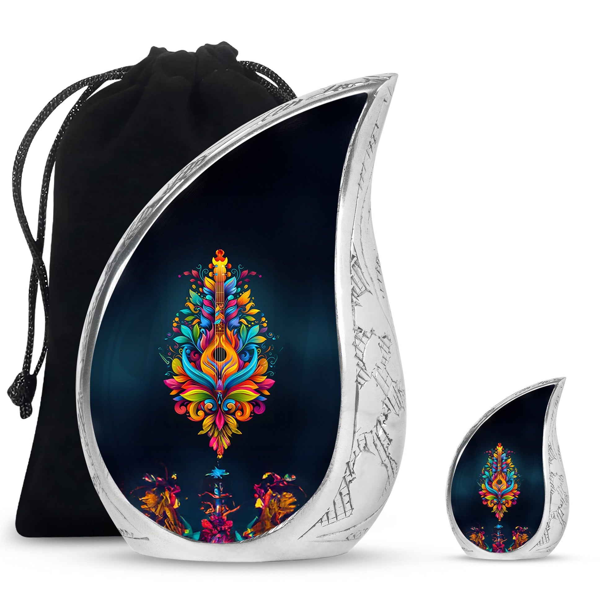 Guitar Theme Large Urn With 1 Keepsake Urn