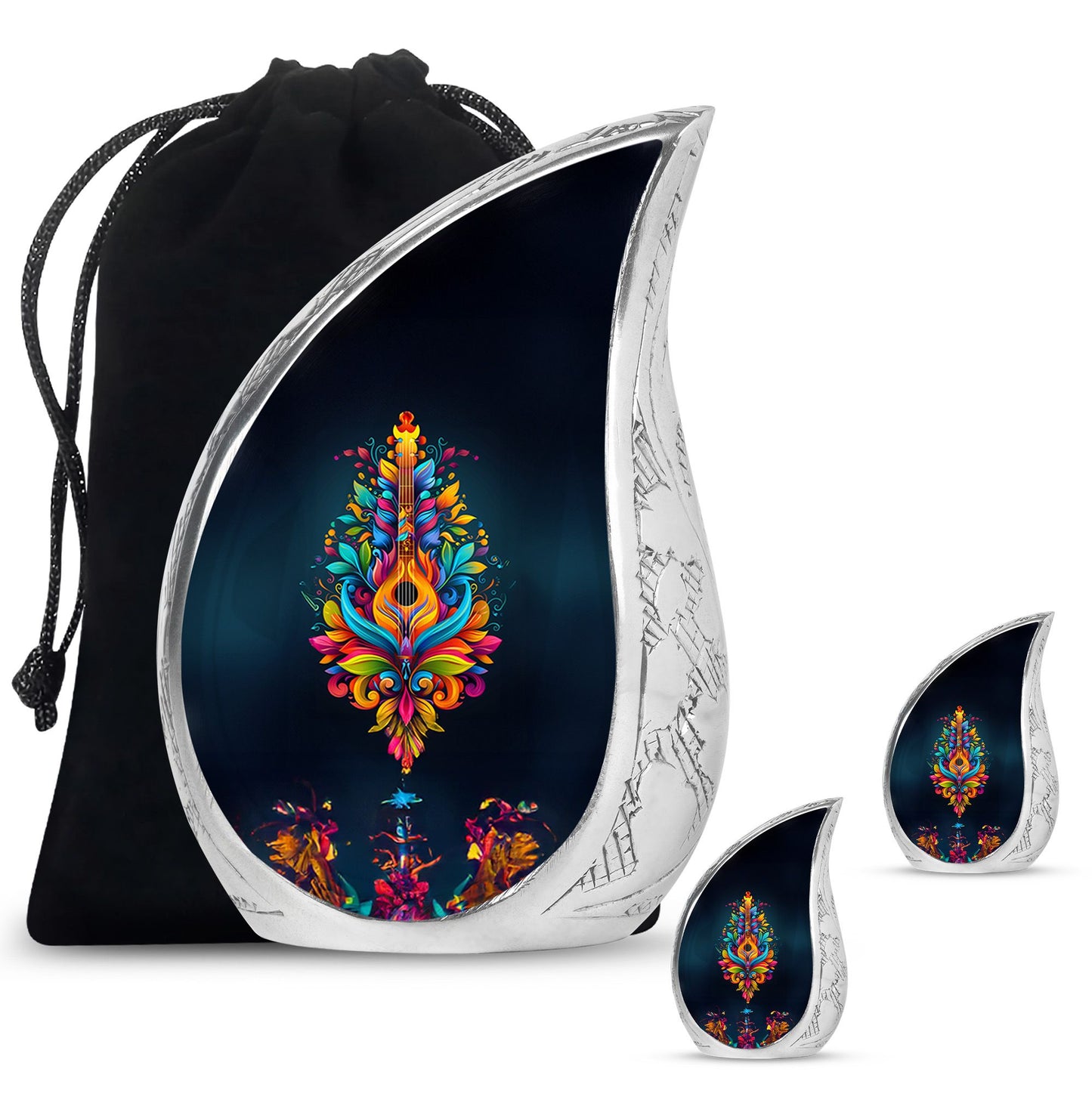 Guitar Theme Large Urn With 2 Keepsake Urn