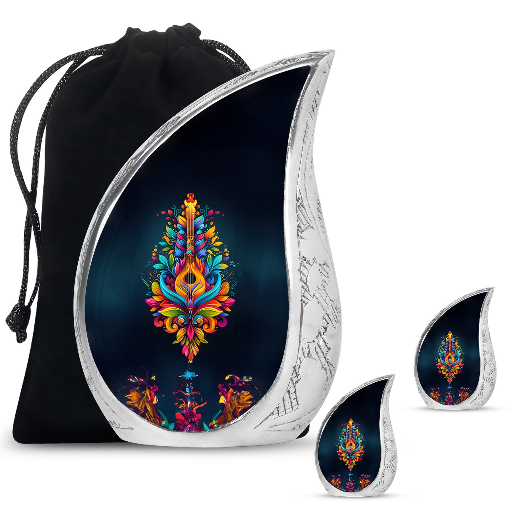Guitar Theme Large Urn With 2 Keepsake Urn