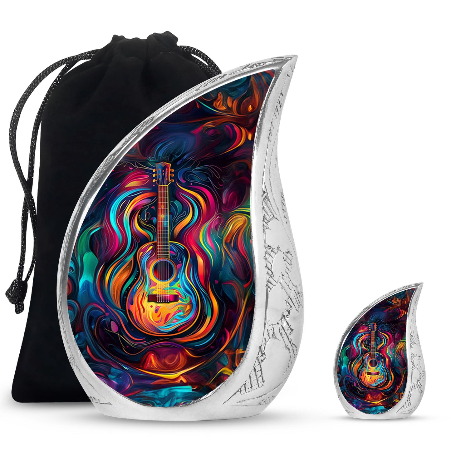 Guitar Theme Large Urn With 1 Keepsake Urn