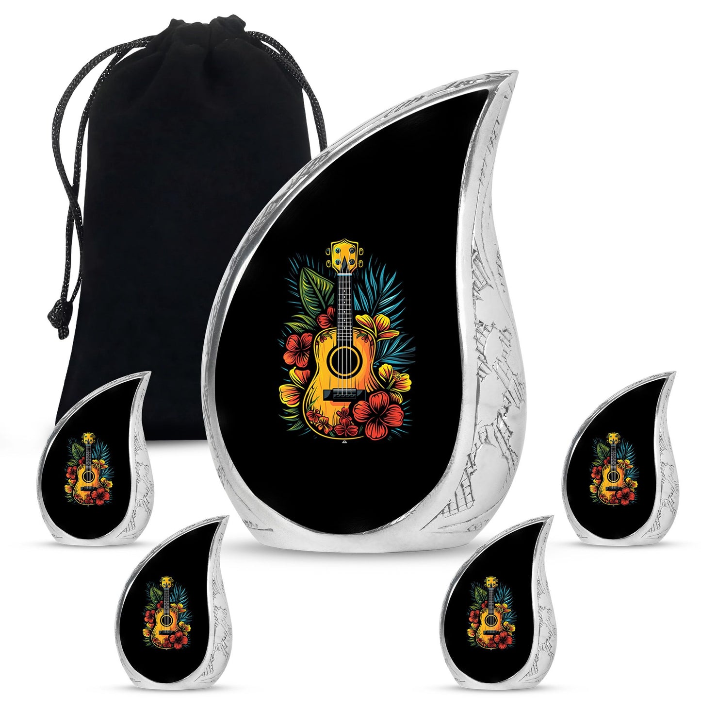 Guitar Theme Large Urn With 4 Keepsake Urn