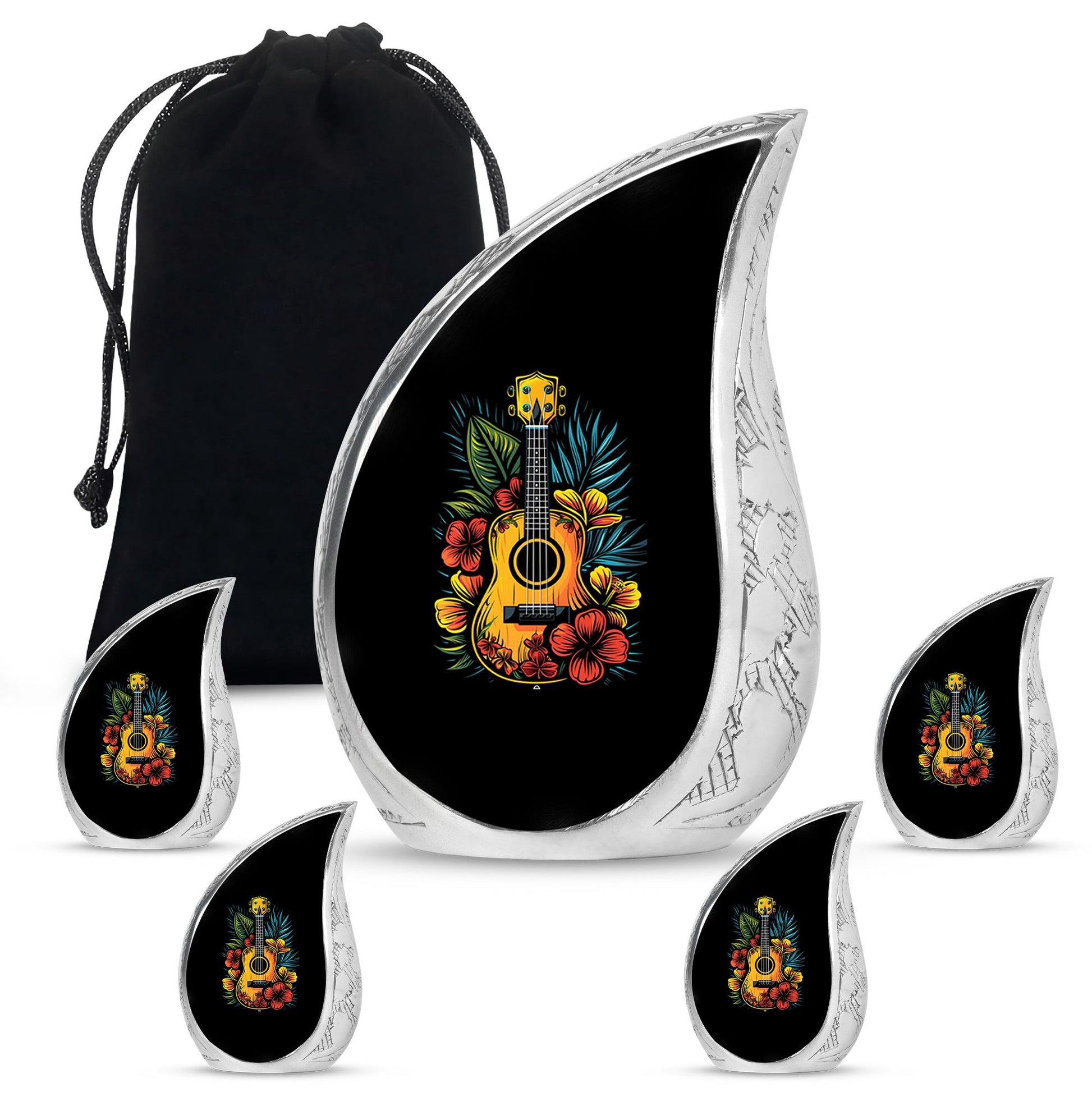 Guitar Theme Large Urn With 4 Keepsake Urn