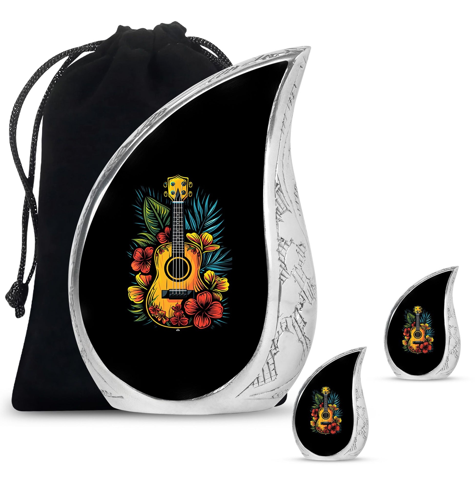 Guitar Theme Large Urn With 2 Keepsake Urn