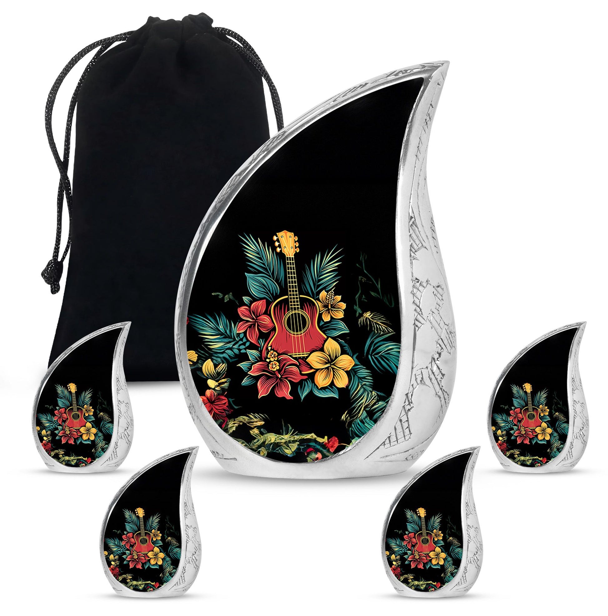 Guitar Theme Large Urn With 4 Keepsake Urn