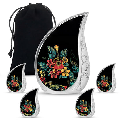 Guitar Theme Large Urn With 4 Keepsake Urn