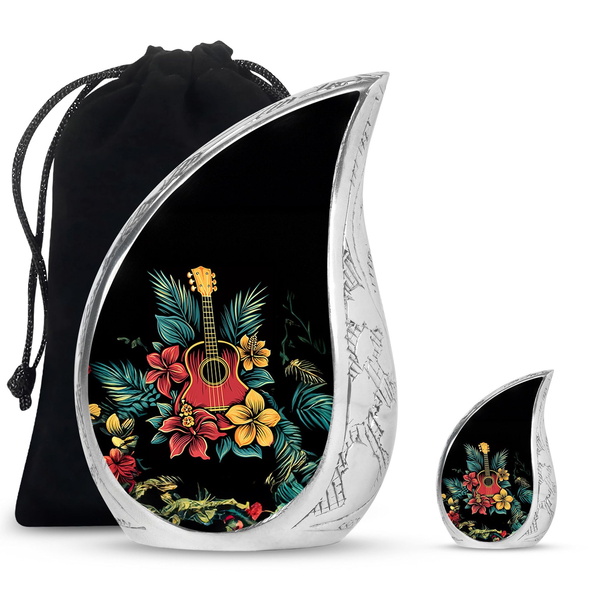 Guitar Theme Large Urn With 1 Keepsake Urn