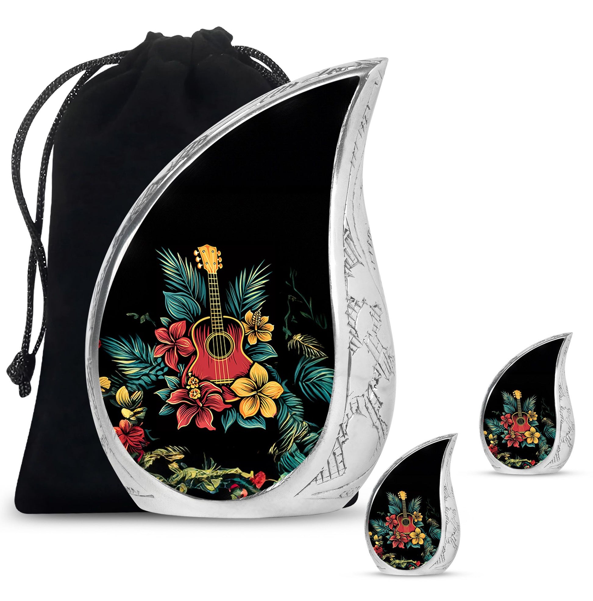 Guitar Theme Large Urn With 2 Keepsake Urn