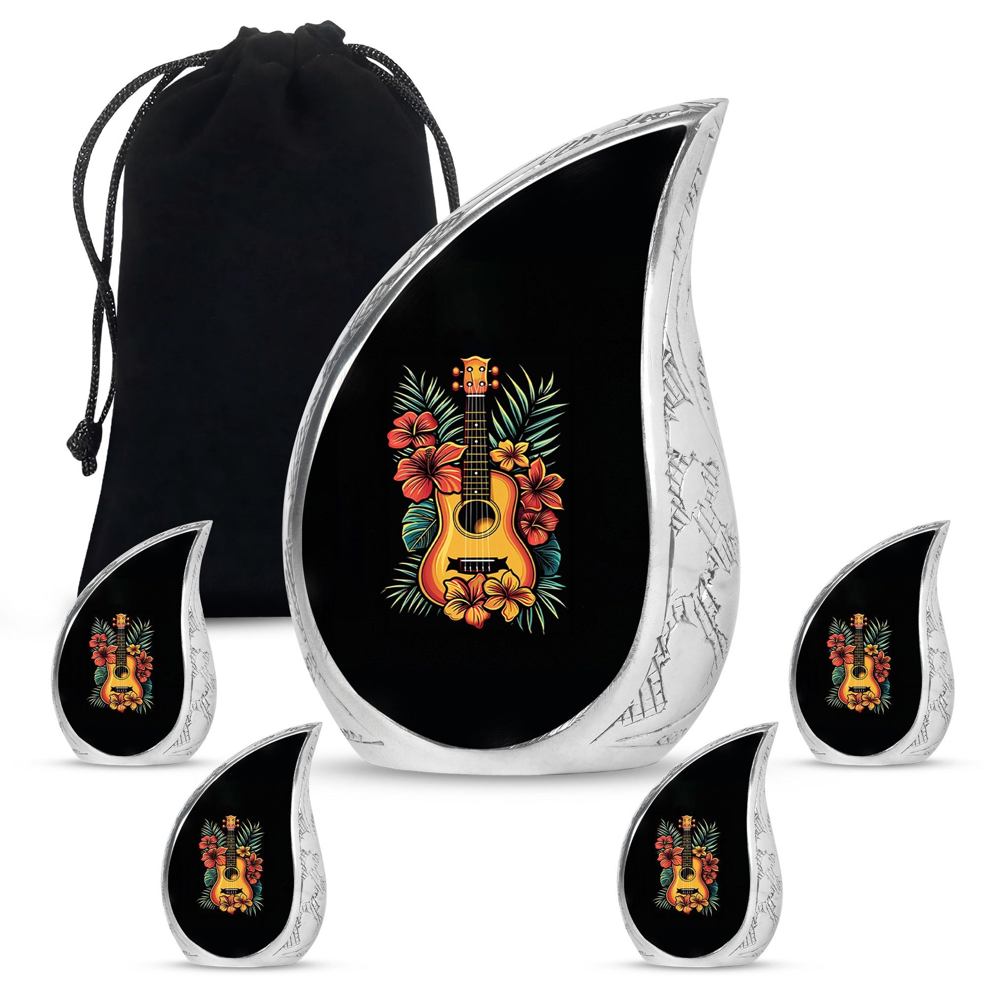 Guitar Theme Large Urn With 4 Keepsake Urn